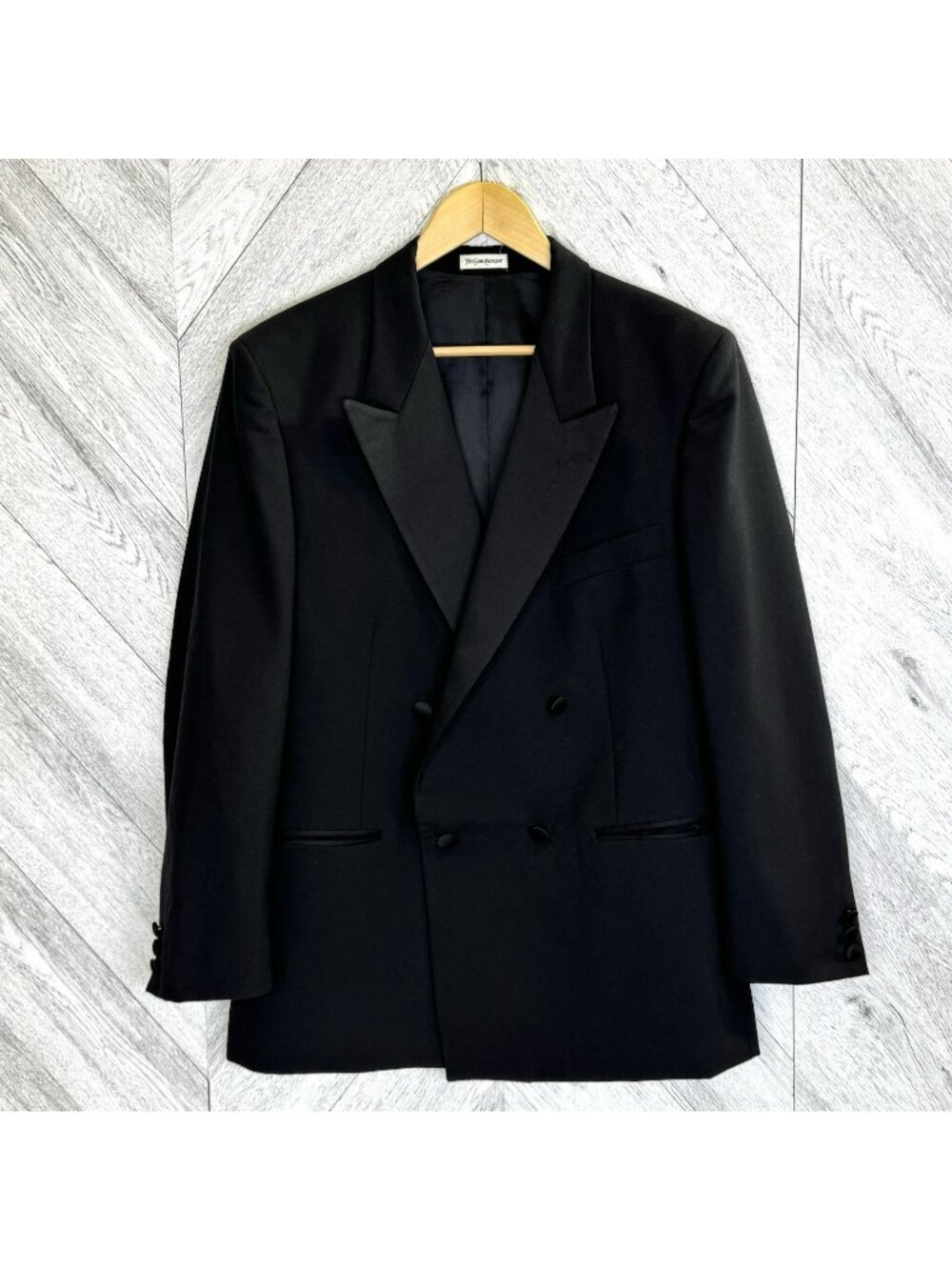 Vintage YSL Yves Saint Laurent Double Breasted Tuxedo Suit Jacket Black Size 42R